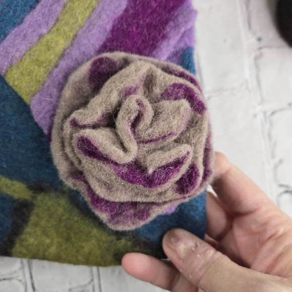 Vtg Rising Tide felted wool hobo hippie boho festival bag purse nepal - Picture 8 of 9